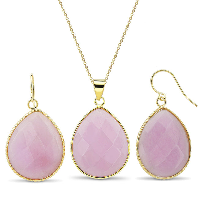 Gold Plated Oval Genuine Quartz Earrings and Necklace Set Image 4