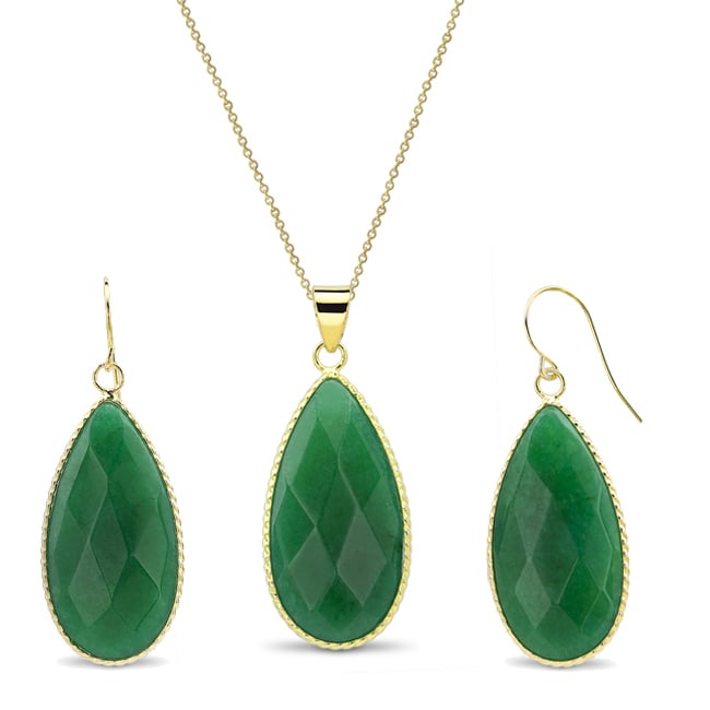 Gold Plated Pear-Cut Genuine Quartz Earrings and Necklace Set Image 1