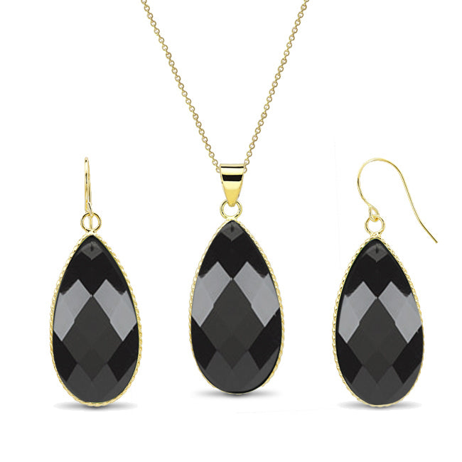 Gold Plated Pear-Cut Genuine Quartz Earrings and Necklace Set Image 3