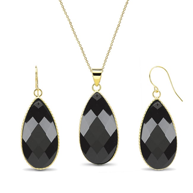 Gold Plated Pear-Cut Genuine Quartz Earrings and Necklace Set Image 1