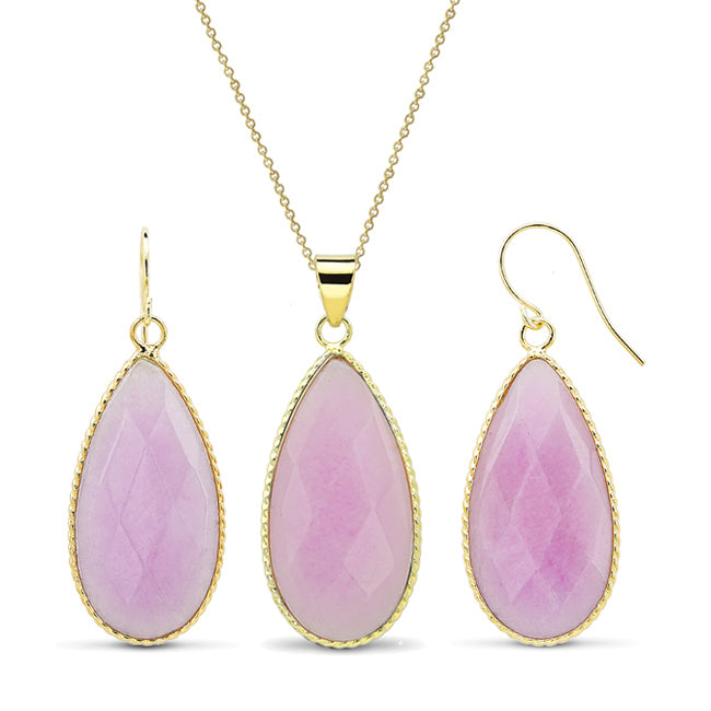 Gold Plated Pear-Cut Genuine Quartz Earrings and Necklace Set Image 4