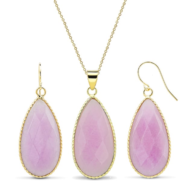 Gold Plated Pear-Cut Genuine Quartz Earrings and Necklace Set Image 1