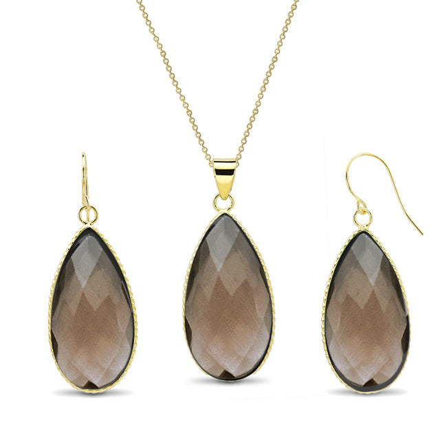 Gold Plated Pear-Cut Genuine Quartz Earrings and Necklace Set Image 4