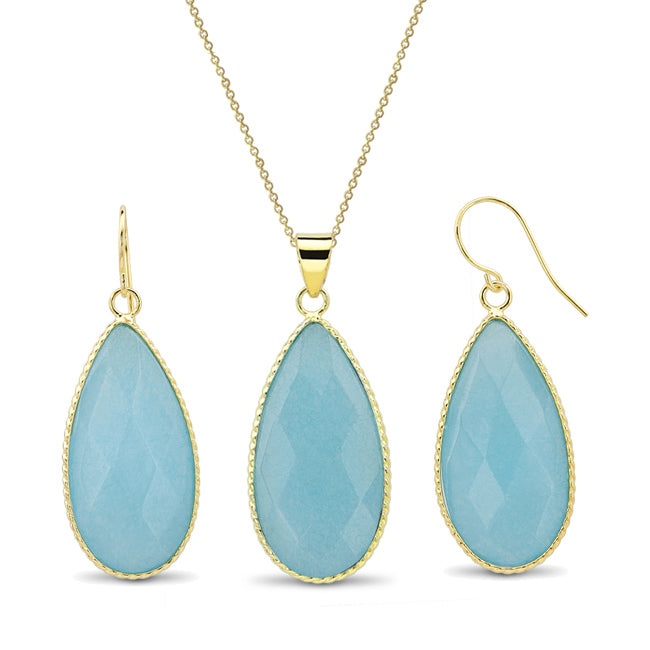 Gold Plated Pear-Cut Genuine Quartz Earrings and Necklace Set Image 6