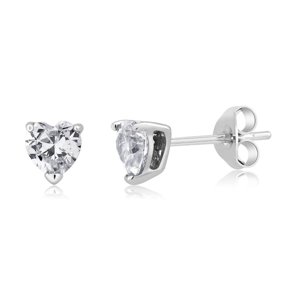 Sterling Silver 5MM Heart-Cut Simulated Diamond Stud Earrings Image 1