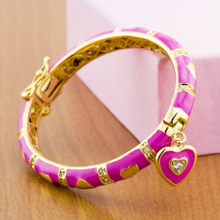 Gold Plated 42mm Enamel Heart Kids Bangle Image 1