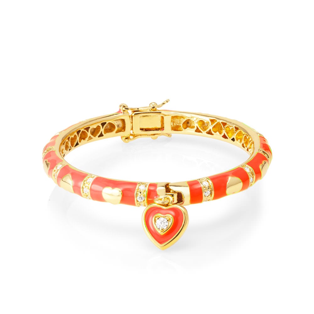 Gold Plated 42mm Enamel Heart Kids Bangle Image 2