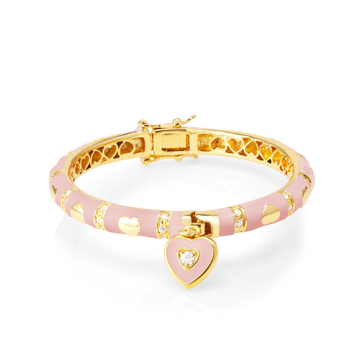 Gold Plated 42mm Enamel Heart Kids Bangle Image 3