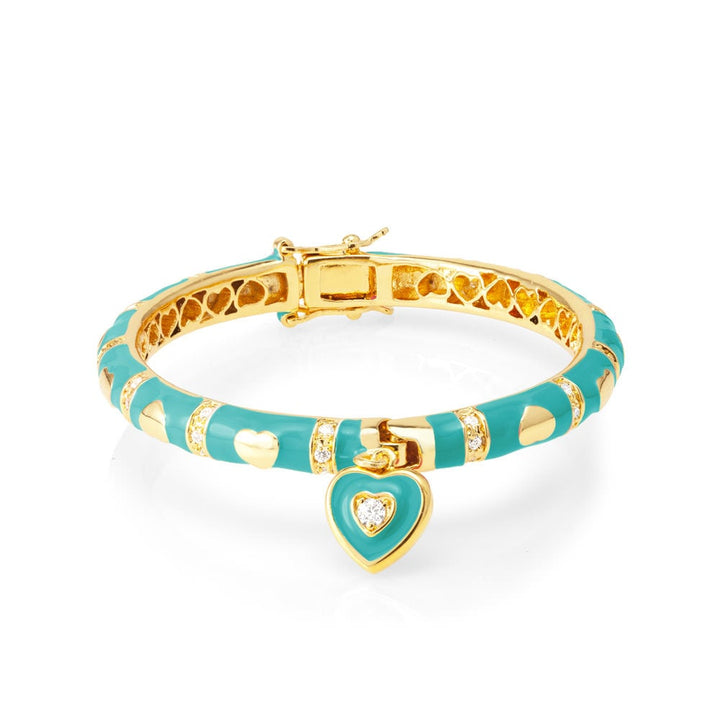 Gold Plated 42mm Enamel Heart Kids Bangle Image 6