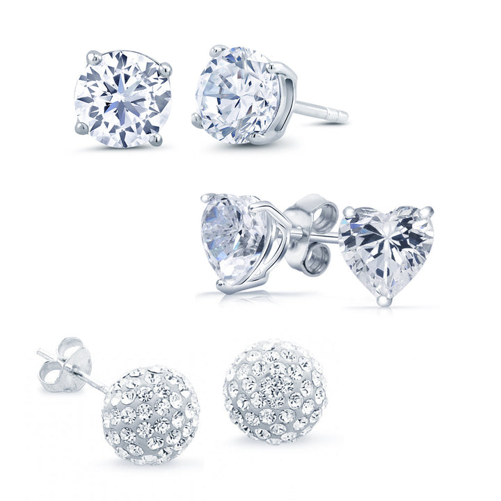 3 Pack-Sterling Silver 6 Cttw Simulated Diamond Stud Set Image 1
