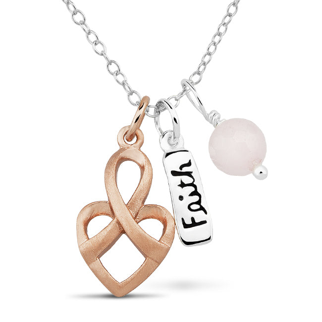 Sterling Silver RG Plated Heart Breast Cancer Ribbon and Faith Charm Necklace Image 1