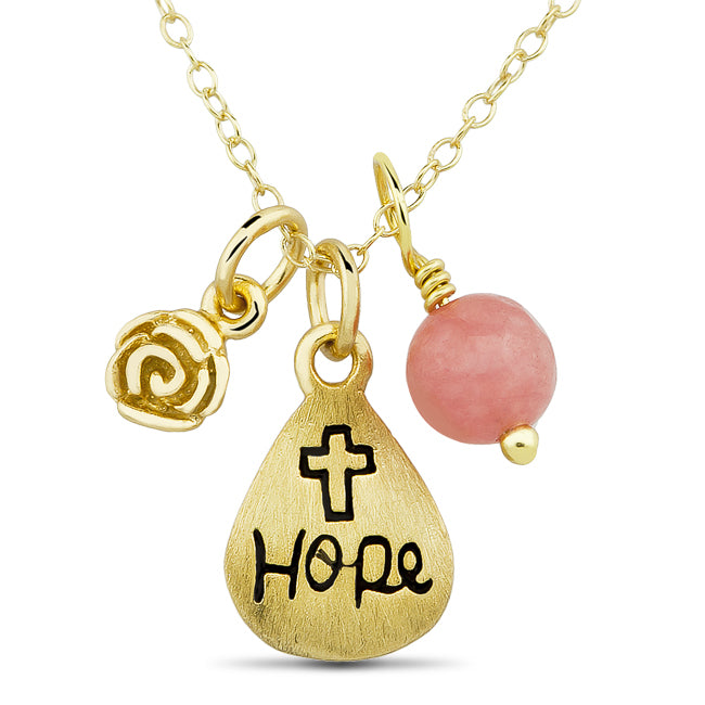 Sterling Silver Gold Plated Hope Charm Necklace Image 1