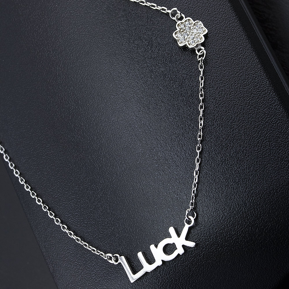 Sterling Silver CZ Clover Luck Necklace Image 1