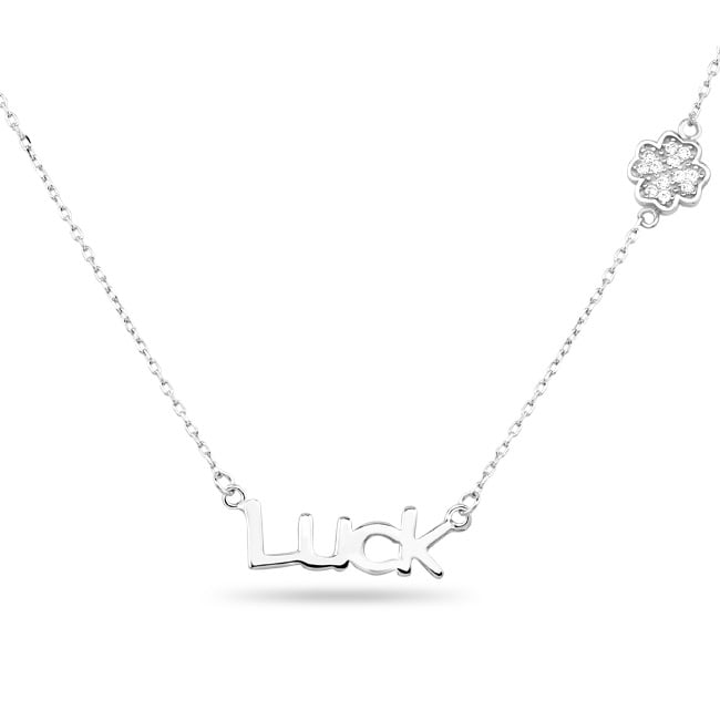 Sterling Silver CZ Clover Luck Necklace Image 2