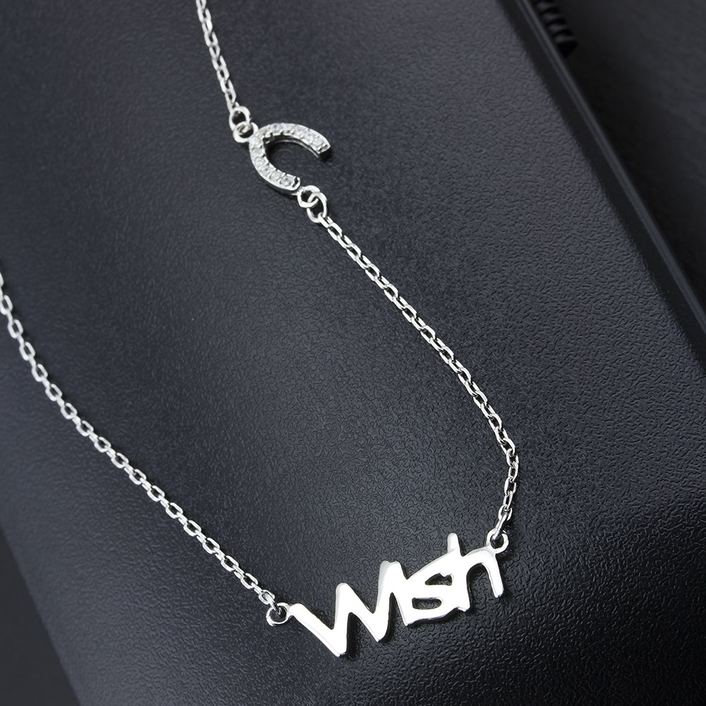 Sterling Silver CZ Wishbone Wish Necklace Image 1