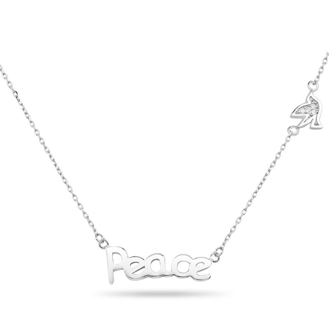 Sterling Silver CZ Dove Peace Necklace Image 1