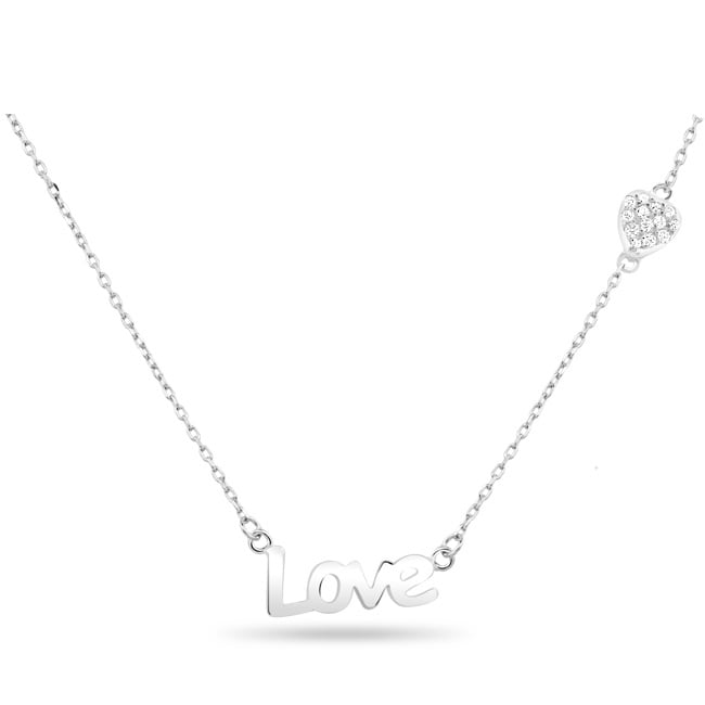 Sterling Silver CZ Heart Love Necklace Image 1