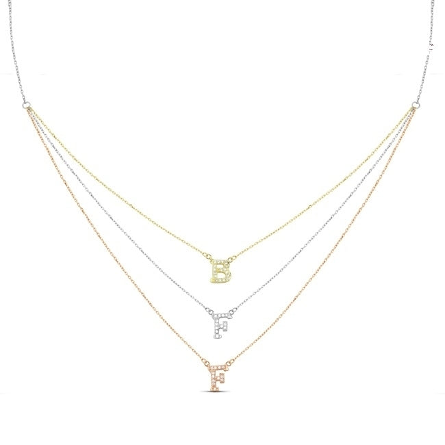 Sterling SilverGold Plated and Rose Gold Plated CZ BFF Three Strand Necklace Image 1