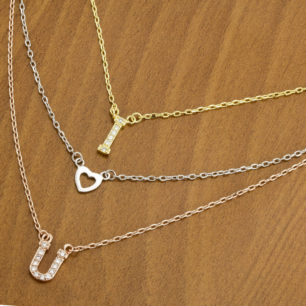 Sterling SilverGold Plated and Rose Gold Plated CZ I (Heart) U Three Strand Necklace Image 1
