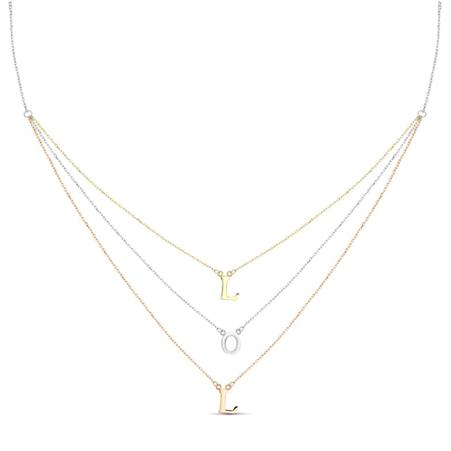 Sterling Silver Gold Plated and Rose Gold Plated LOL Three Strand Necklace Image 1