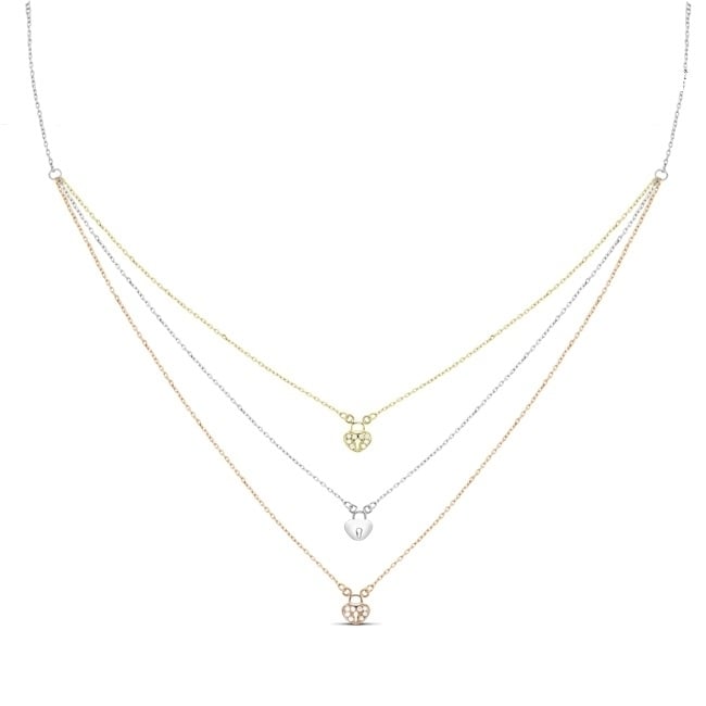 Sterling Silver Gold Plated and Rose Gold Plated CZ Star Three Strand Necklace Image 1