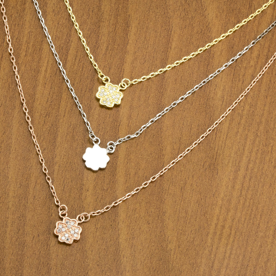 Sterling Silver Gold Plated and Rose Gold Plated CZ Clover Three Strand Necklace Image 1