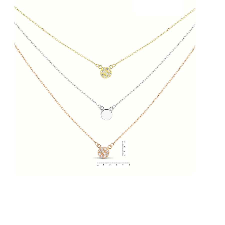 Sterling Silver Gold Plated and Rose Gold Plated CZ Circle Three Strand Necklace Image 1