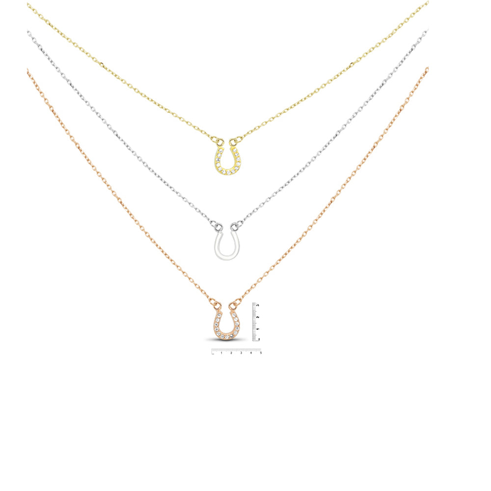 Sterling Silver Gold Plated and Rose Gold Plated CZ Horseshoe Three Strand Necklace Image 2