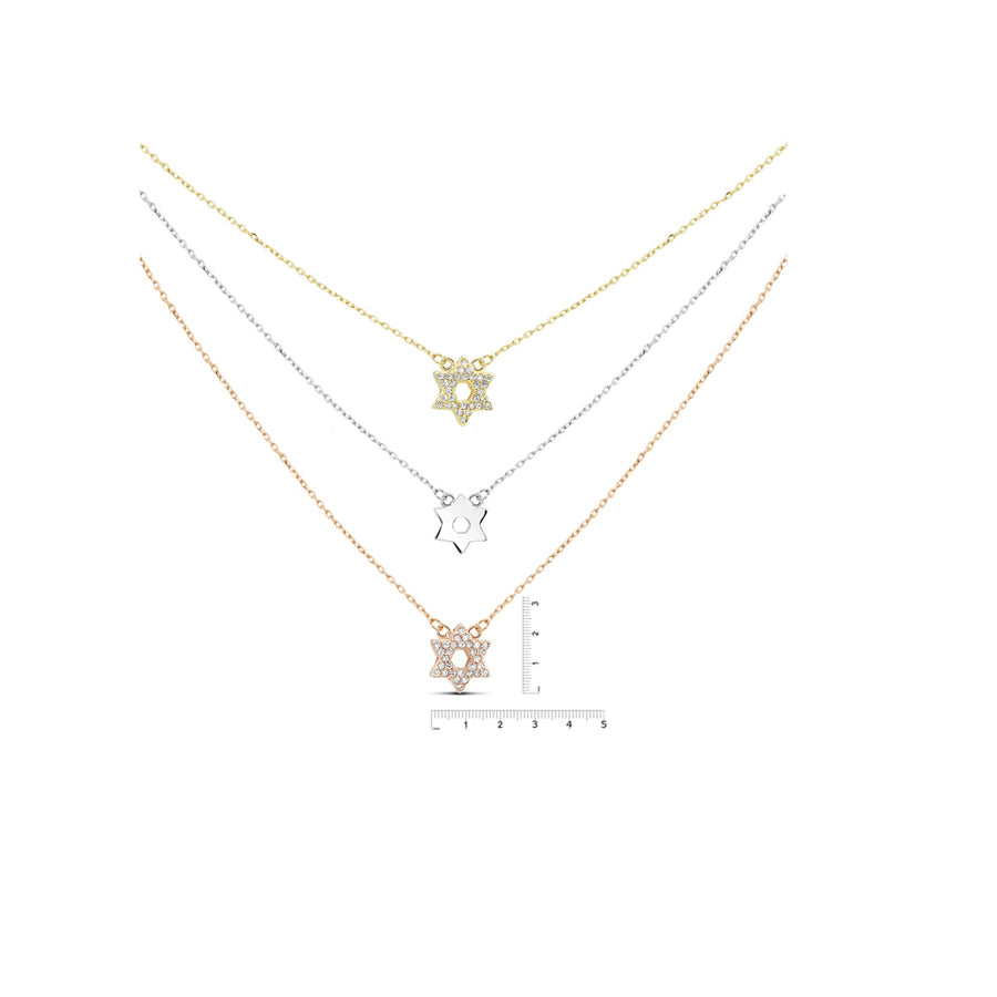 Sterling SilverGold Plated and Rose Gold Plated CZ Star of David Three Strand Necklace Image 1