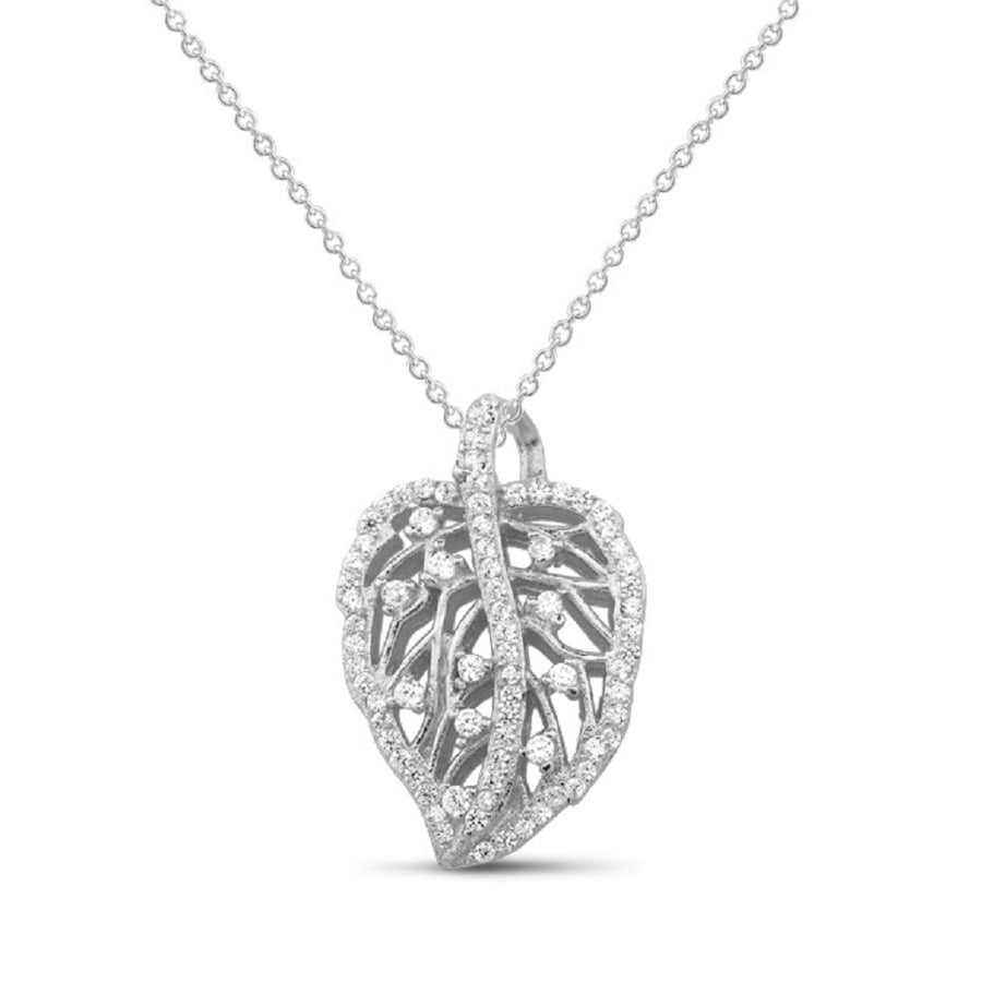 Sterling Silver CZ Leaf Necklace Image 1