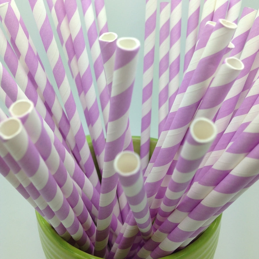 50 Lavender Stripe Paper Straws Image 1