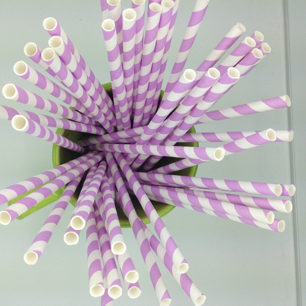 50 Lavender Stripe Paper Straws Image 2