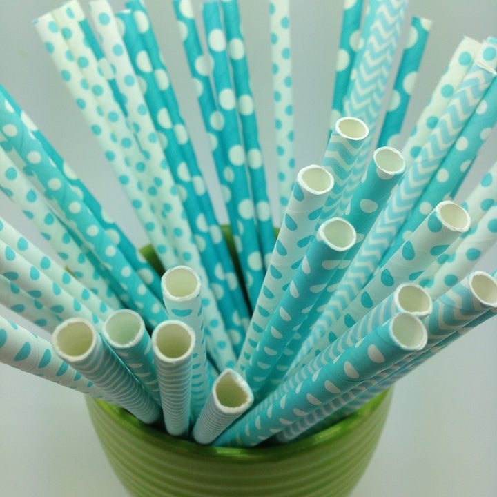 50 Baby Blue Combo Paper Straw Image 1