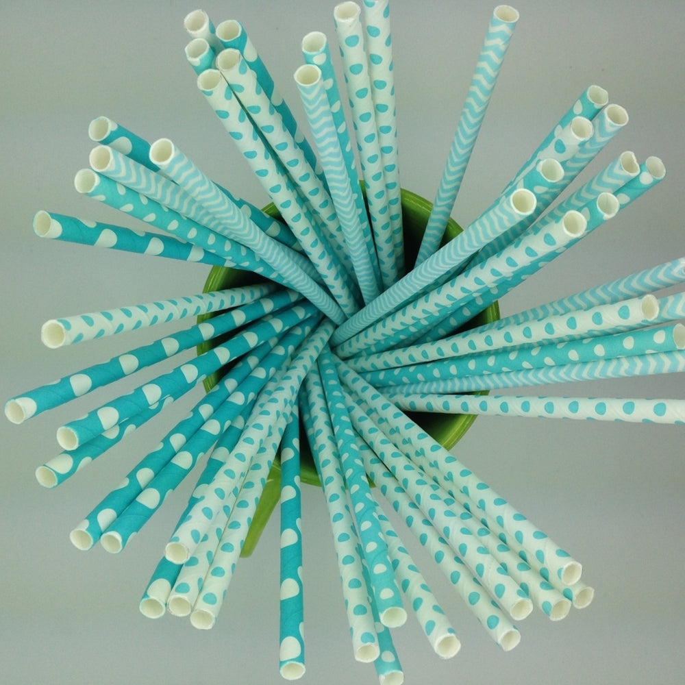 50 Baby Blue Combo Paper Straw Image 2