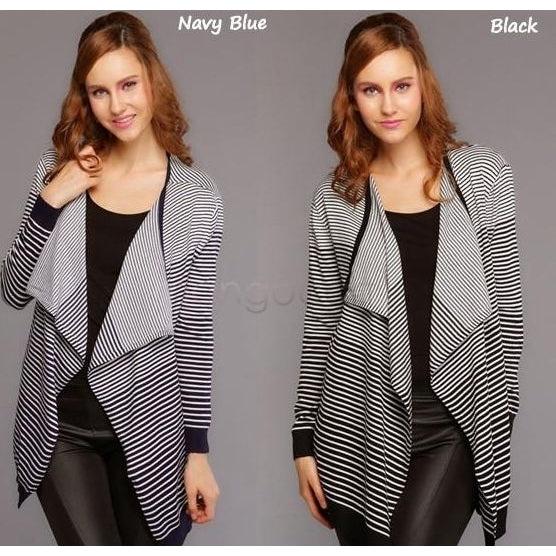 Fall Long Sleeve Stripe Coat Slim Jacket Outwear Coat Image 4