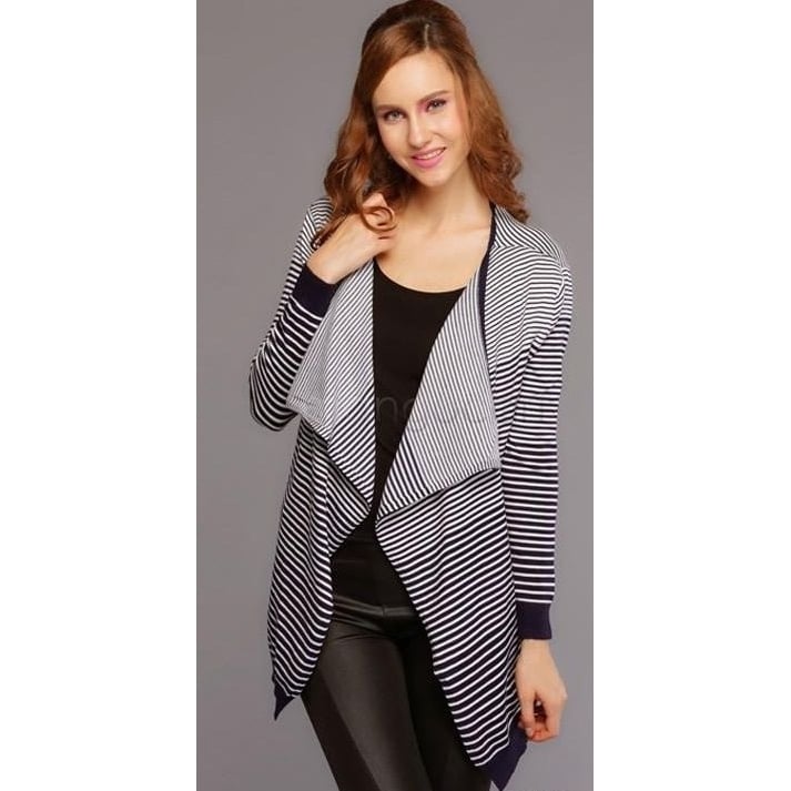 Fall Long Sleeve Stripe Coat Slim Jacket Outwear Coat Image 3