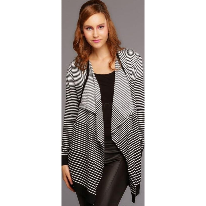 Fall Long Sleeve Stripe Coat Slim Jacket Outwear Coat Image 4