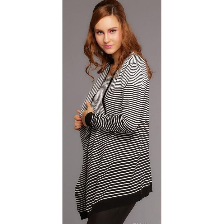 Fall Long Sleeve Stripe Coat Slim Jacket Outwear Coat Image 6