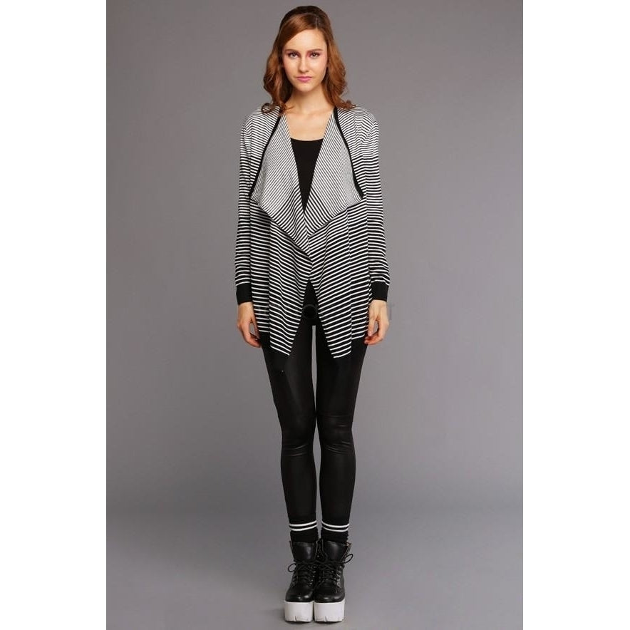 Fall Long Sleeve Stripe Coat Slim Jacket Outwear Coat Image 2