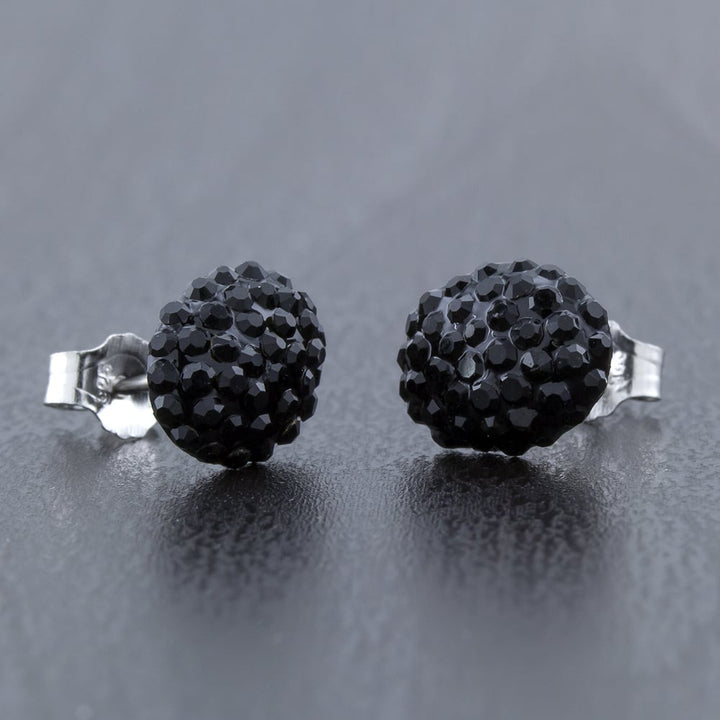 Sterling Silver 10mm Oval Black Crystal Stud Earrings Image 1