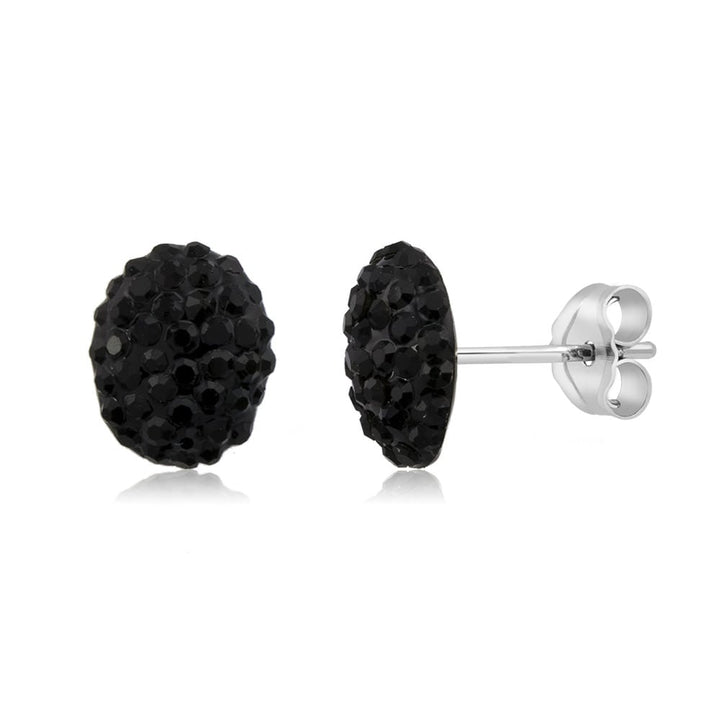 Sterling Silver 10mm Oval Black Crystal Stud Earrings Image 4