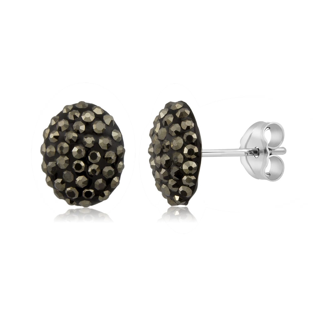 Sterling Silver 10mm Oval Black Crystal Stud Earrings Image 2