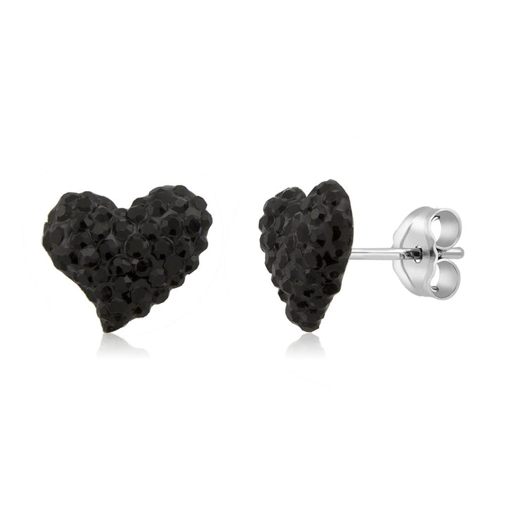 Sterling Silver 10mm Heart Jet Black Crystal Stud Earrings Image 4