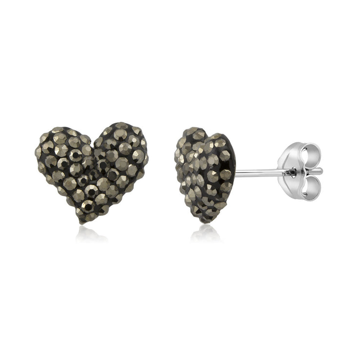 Sterling Silver 10mm Heart Jet Black Crystal Stud Earrings Image 2