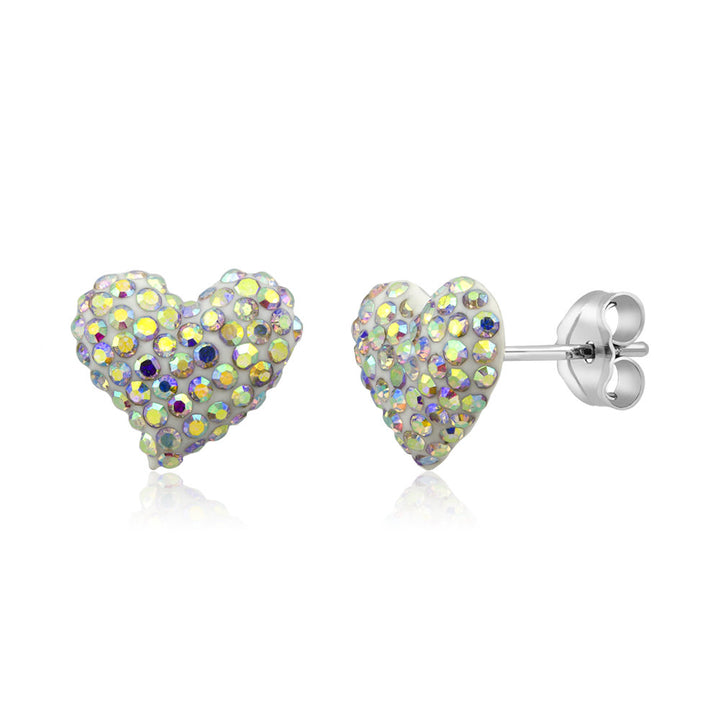 Sterling Silver 10mm Heart Jet Black Crystal Stud Earrings Image 3