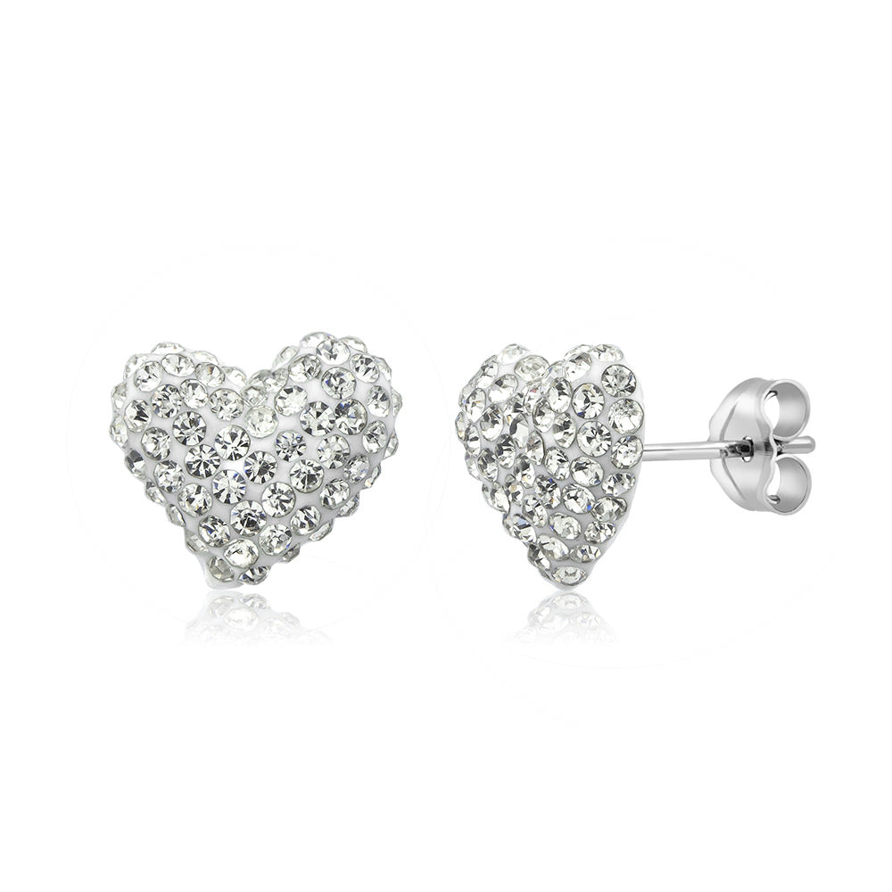 Sterling Silver 10mm Heart Jet Black Crystal Stud Earrings Image 4