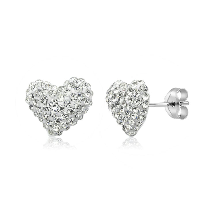 Sterling Silver 10mm Heart Jet Black Crystal Stud Earrings Image 1