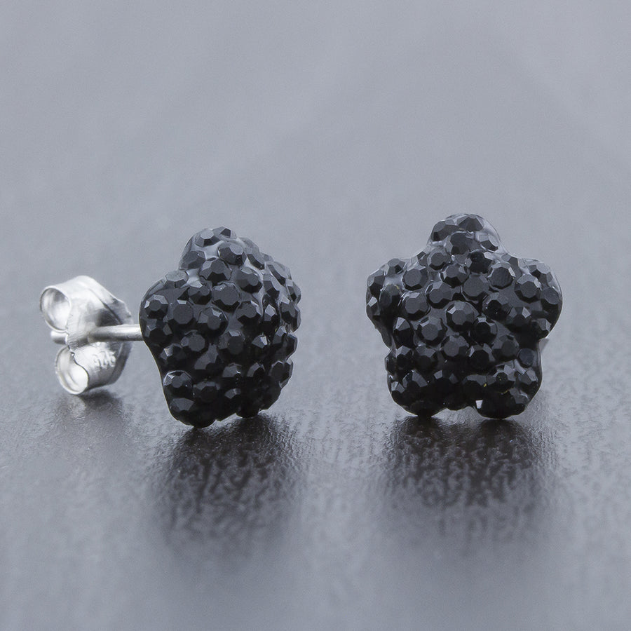 Sterling Silver 10mm Flower Jet Black Crystal Stud Earrings Image 1