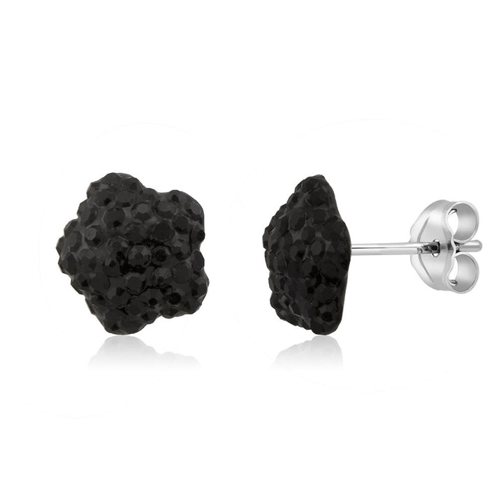 Sterling Silver 10mm Flower Jet Black Crystal Stud Earrings Image 4