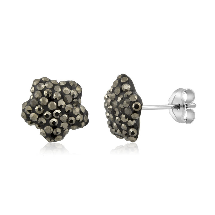 Sterling Silver 10mm Flower Jet Black Crystal Stud Earrings Image 2